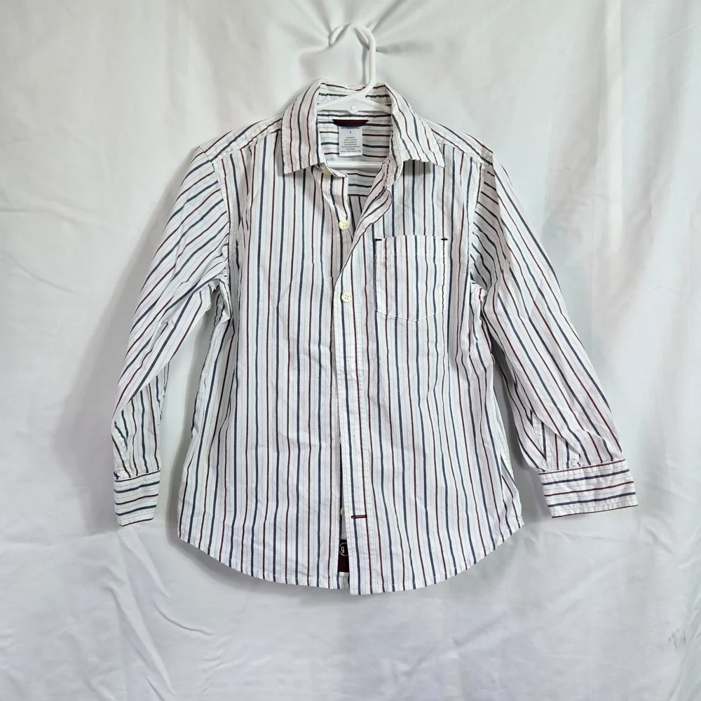 Gymboree Boys White Navy Burgundy Striped Long Sleeve Preppy Classic Shirt 5
